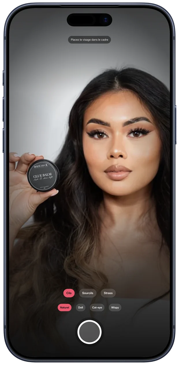 Écran essayage virtuel en réalité augmentée de l'application Beauté du Cil